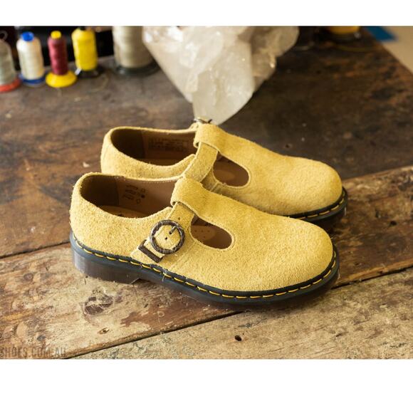 New! Dr Martens T-Bar Hazy Yellow Long Napped Suede Mary Janes - W 11 / M 10 - Picture 2 of 13